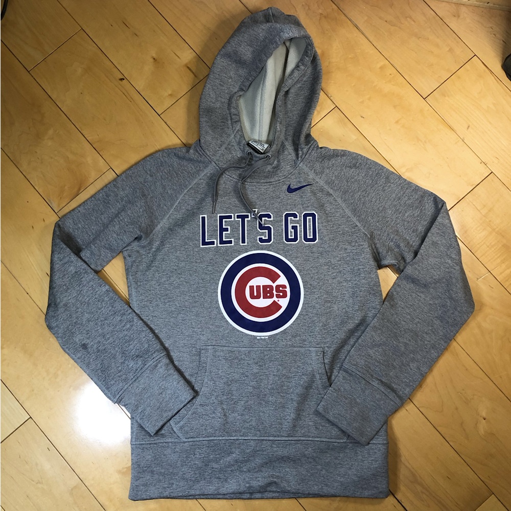 Nike Therma-Fit Women S Chicago Cubs Gray pullover fleece hoodie + thumb holes